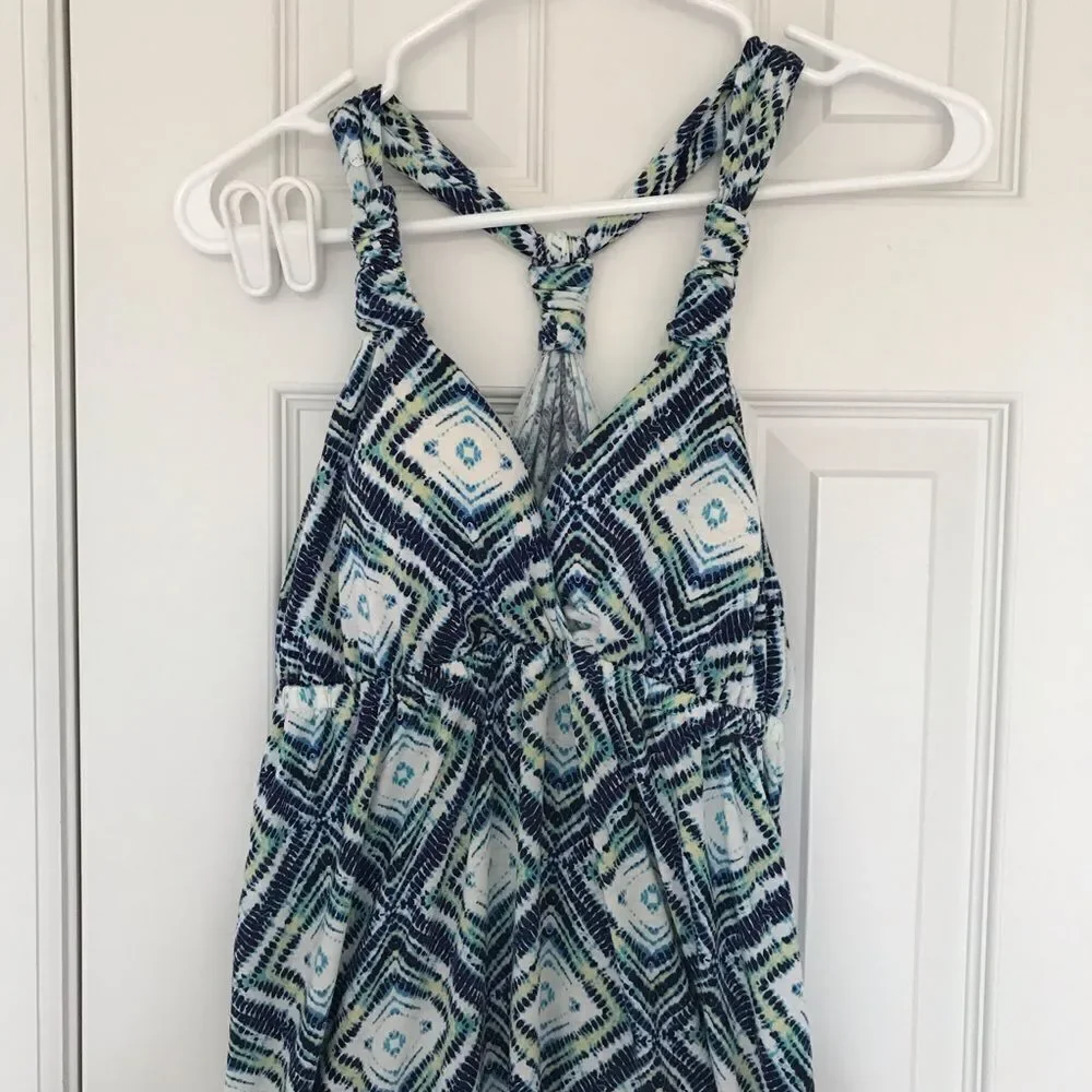 New PINk ROSE ikat Maxi Sundress Blue White M